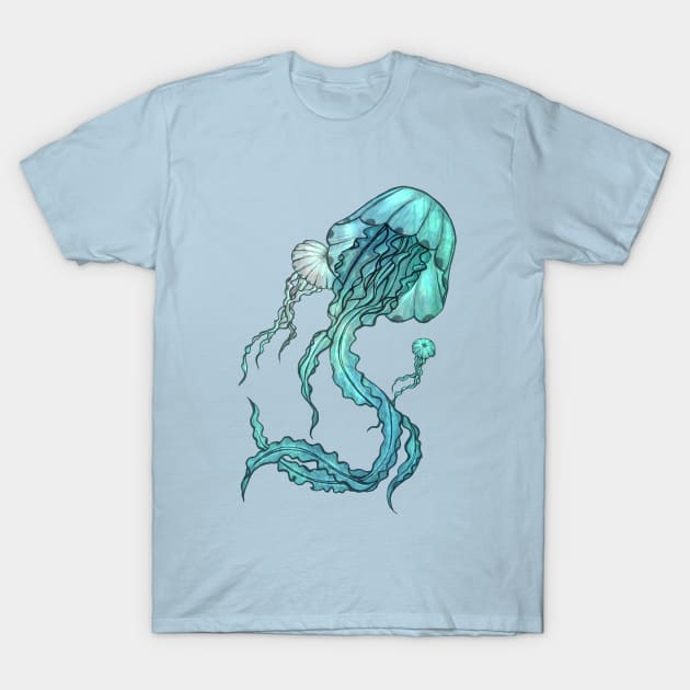 Turquoise Jellyfish T-Shirt by Olooriel